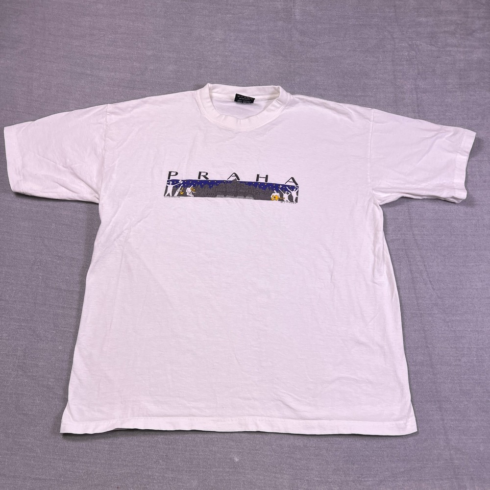 Art Praha Handmade Mens White Crew Neck Lightweight Comfort T-Shirt Size XL